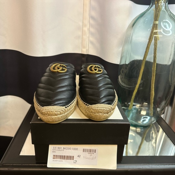 GUCCI Charlotte Matelasse gold GG logo platform espadrille jute mule - Picture 6 of 7